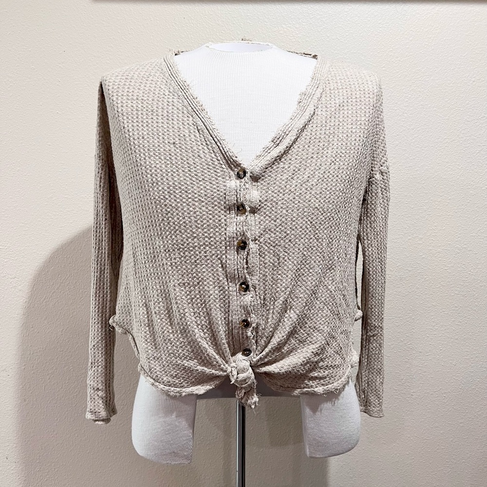 Socialite Oversized Cropped Button-Up Sweater - Beige
